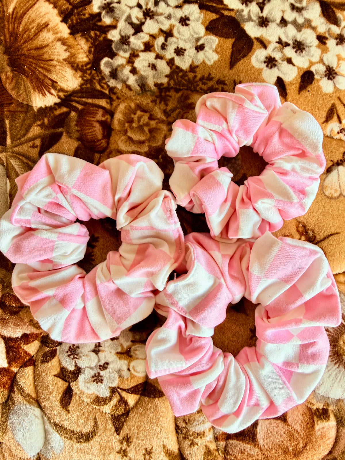 Pink Checkered Scrunchie