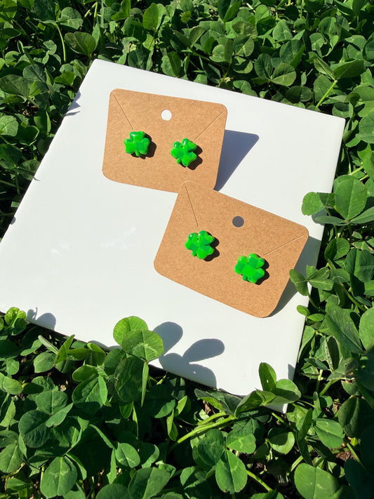 Handmade polymer clay checkered shamrock earrings